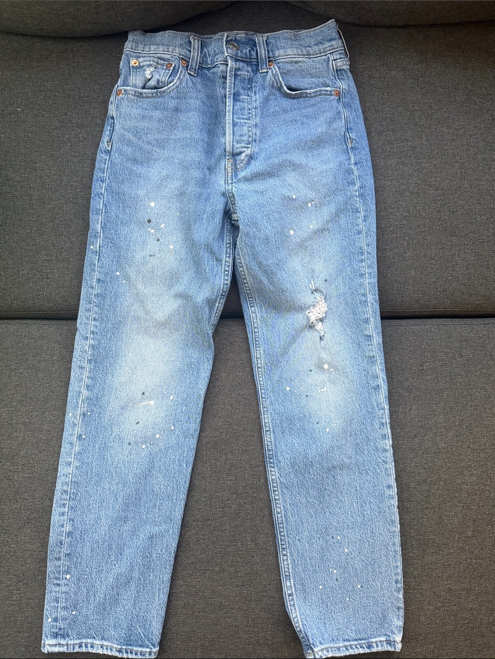 GAP Cheeky Straight High Rise Jeans Women’s 26 Short Distressed Paint Splatter
